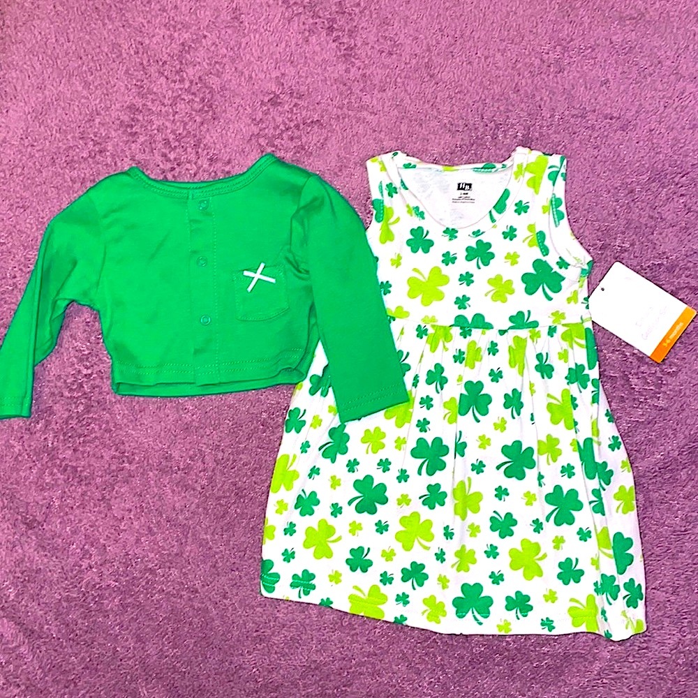 Hudson Baby Cotton Dress and Cardigan Set, Shamrocks